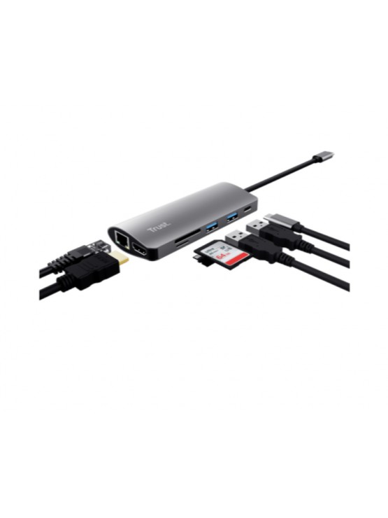 ადაპტერი: Trust Dalyx 7-in-1 USB-C Multi-Port Adapter Grey - 23775