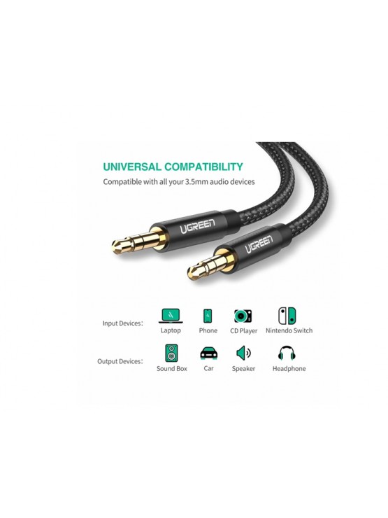 აუდიო კაბელი: UGREEN AV112 3.5mm Male To 3.5mm Male Cable 1m Black - 50361