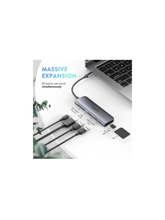USB ჰაბი: UGREEN CM195 6-in-1 USB-C Hub Gray - 70411