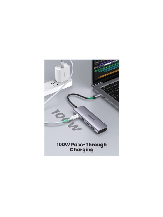 USB ჰაბი: UGREEN CM195 6-in-1 USB-C Hub Gray - 70411