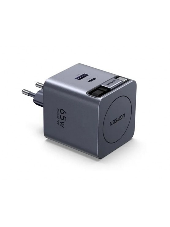 დამტენი: UGREEN X615 65W USB-C USB GaN Fast Charger With Retractable Cable Grey - 65825