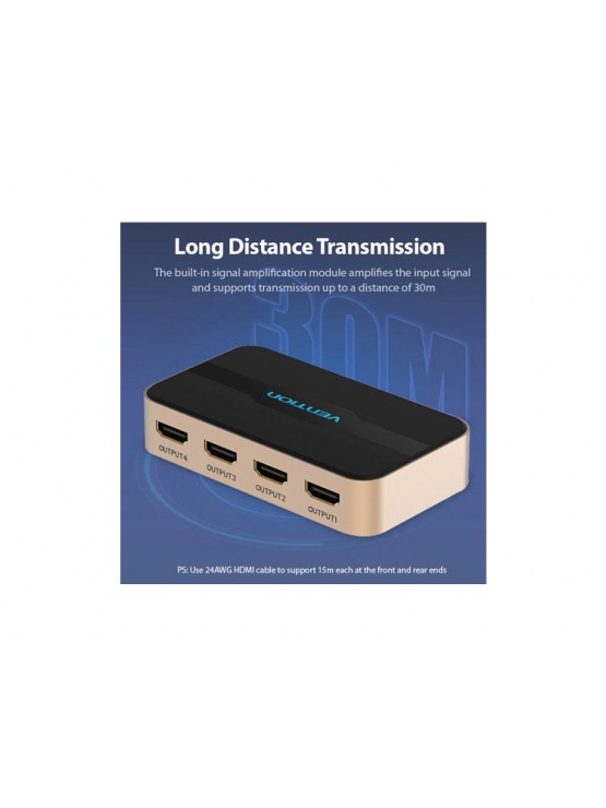 სპლიტერი: Vention ACCG0-EU 4K/30Hz 1 In 4 Out HDMI Splitter Gold Aluminum