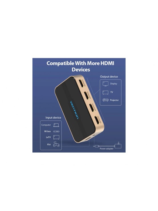 სპლიტერი: Vention ACCG0-EU 4K/30Hz 1 In 4 Out HDMI Splitter Gold Aluminum