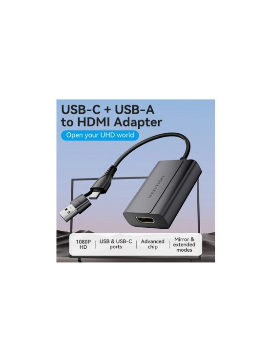 ადაპტერი: Vention ACYHB FHD/60Hz USB/USB-C to HDMI Converter 0.15m Gray