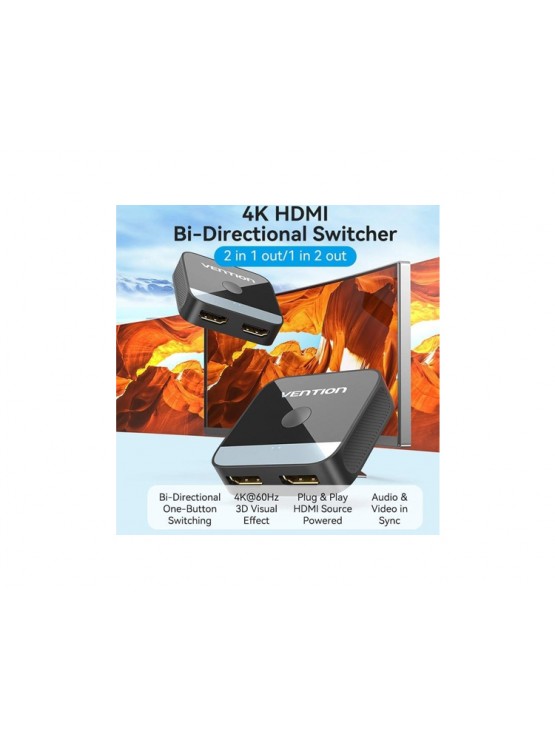 სპლიტერი: Vention AKOB0 4K/60Hz 2xHDMI Splitter Black