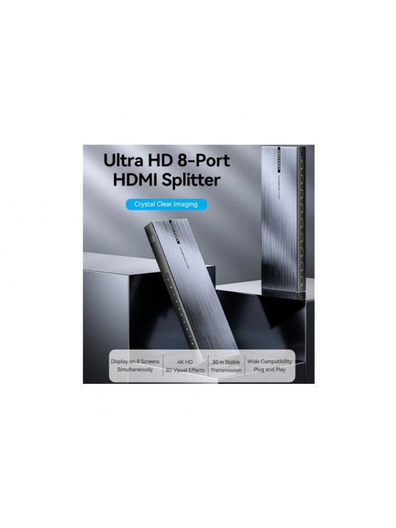 სპლიტერი: Vention AKQB0-EU 4K/60Hz 1x8 HDMI Splitter Black Aluminum