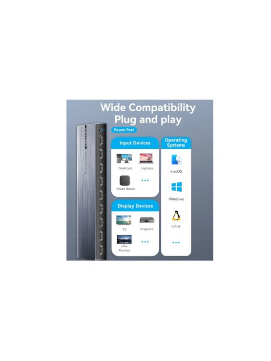 სპლიტერი: Vention AKQB0-EU 4K/60Hz 1x8 HDMI Splitter Black Aluminum