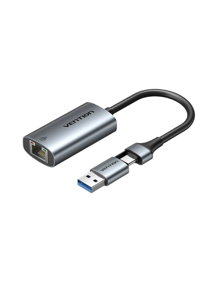 ადაპტერი: Vention CFQHB USB/USB-C to Gigabit Ethernet Adapter 0.15m Gray Aluminum