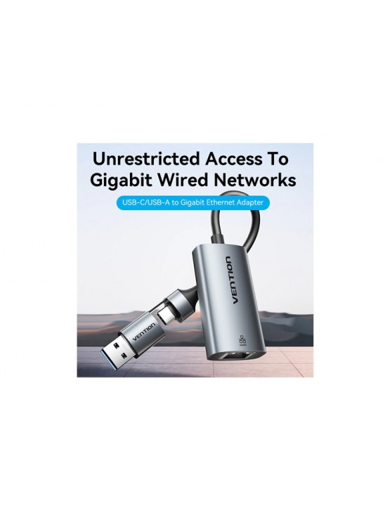 ადაპტერი: Vention CFQHB USB/USB-C to Gigabit Ethernet Adapter 0.15m Gray Aluminum