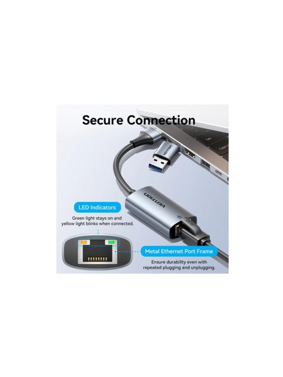 ადაპტერი: Vention CFQHB USB/USB-C to Gigabit Ethernet Adapter 0.15m Gray Aluminum