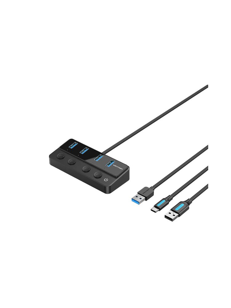 USB ჰაბი: Vention CHWBF 5-in-1 USB 3.0 Hub with Individual Power Switches 1m Black