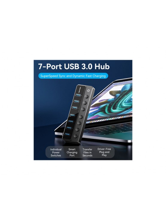 USB ჰაბი: Vention CHXB0-EU 8-in-1 USB 2.0/3.0 Hub With Individual Power Switches Led Black
