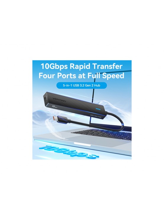 USB ჰაბი: Vention CHYBB 5-in-1 USB/USB-C 3.2 10Gbps Hub 0.15m Black
