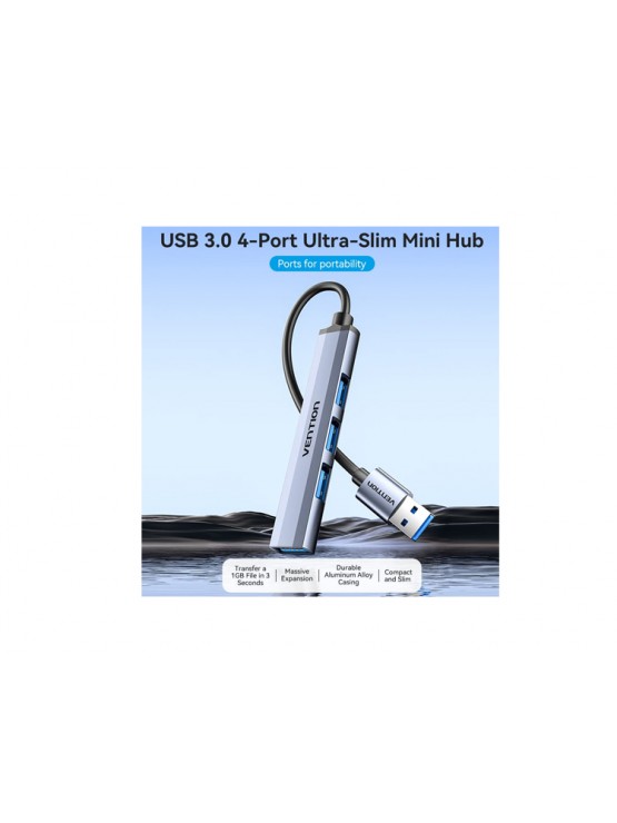 USB ჰაბი: Vention CKOHB 4-in-1 USB 3.0 Ultra-Slim Mini Hub 0.15m Metal Gray