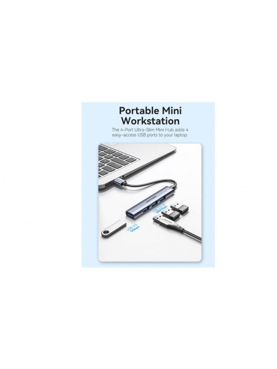USB ჰაბი: Vention CKOHB 4-in-1 USB 3.0 Ultra-Slim Mini Hub 0.15m Metal Gray