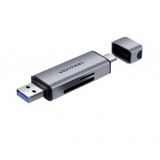 ადაპტერი: Vention CLLH0 2-in-1 USB 3.0 A+C Card Reader (SD+TF) Gray Aluminum
