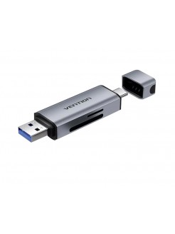 ადაპტერი: Vention CLLH0 2-in-1 USB 3.0 A+C Card Reader (SD+TF) Gray Aluminum