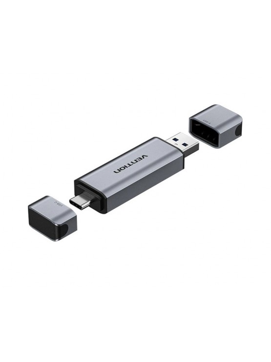 ადაპტერი: Vention CLLH0 2-in-1 USB 3.0 A+C Card Reader (SD+TF) Gray Aluminum