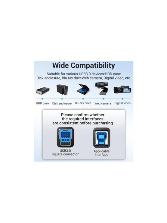 კაბელი: Vention COOBH USB 3.0 Printer Cable 2m Black