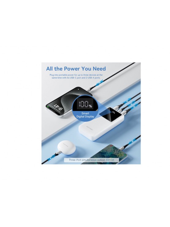 პოტრატული დამტენი: Vention FHLW0 20.000mAh Power Bank 22.5W With LED Display White