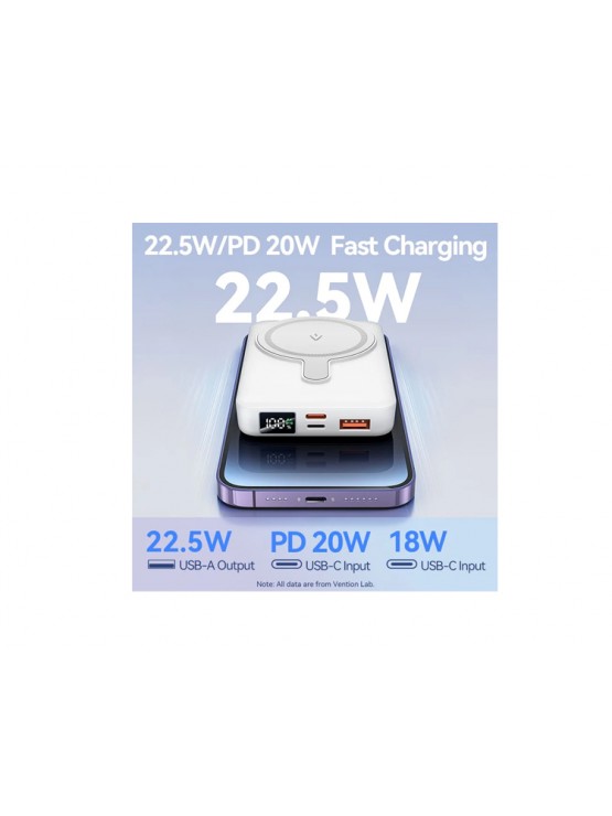 პოტრატული დამტენი: Vention FHTW0 10.000mAh Magnetic Wireless Power Bank 22.5W With LED Display White