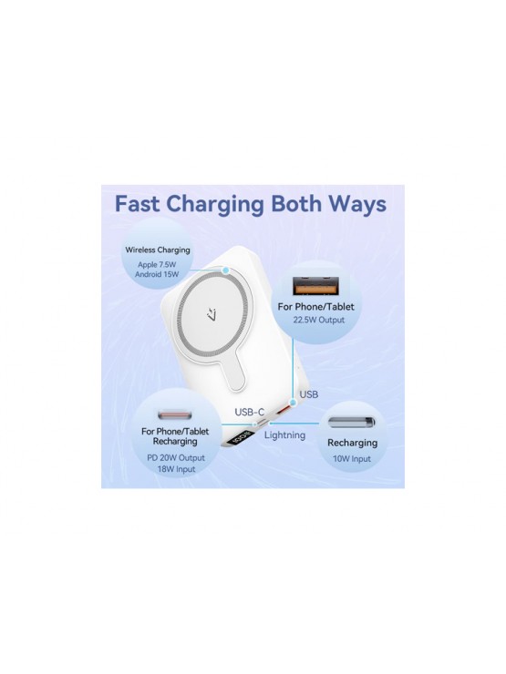 პოტრატული დამტენი: Vention FHTW0 10.000mAh Magnetic Wireless Power Bank 22.5W With LED Display White