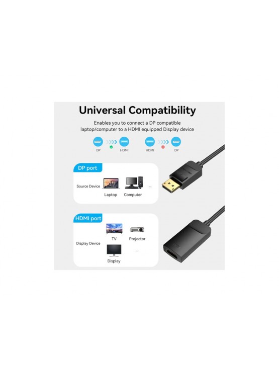 ადაპტერი: Vention HBZBB 4K/60Hz DisplayPort to HDMI Converter 0.15m Black
