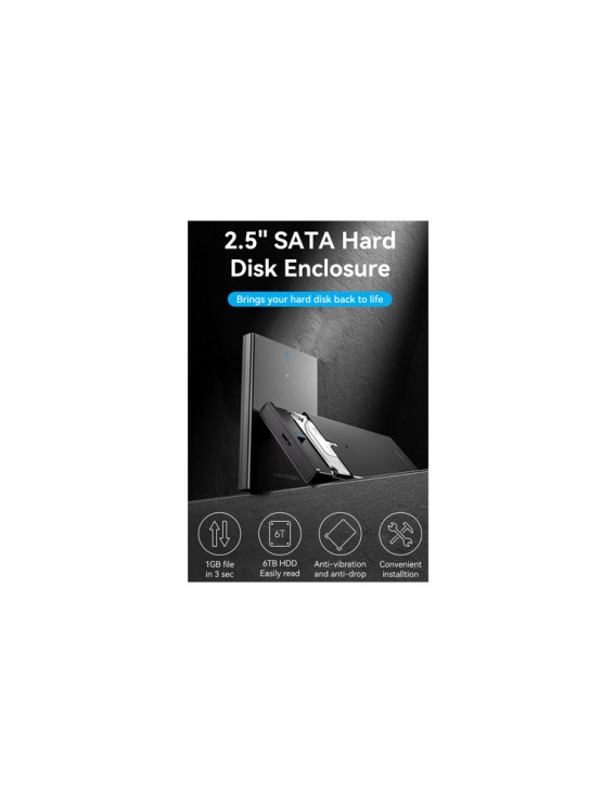 მყარი დისკის ყუთი: Vention KPAB0 2.5" HDD/SSD SATA USB 3.0 5Gbps Hard Drive Enclosure Black