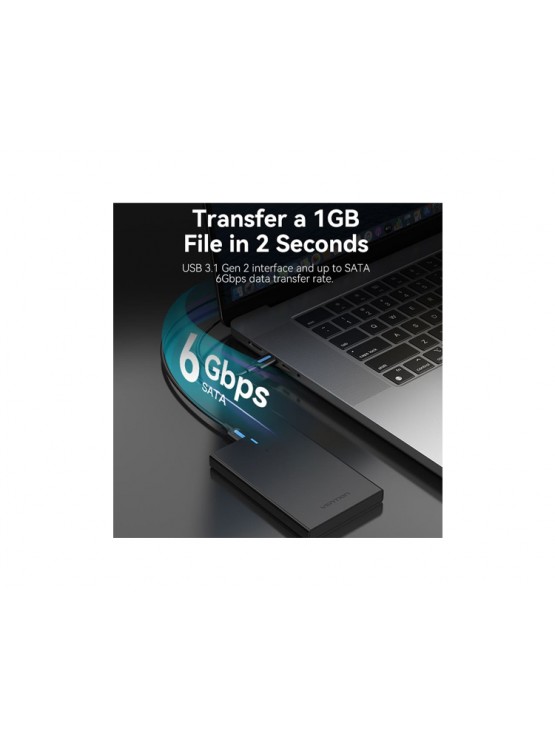 მყარი დისკის ყუთი: Vention KPBB0 2.5" HDD/SSD SATA USB-C 3.1 6Gbps Hard Drive Enclosure Black