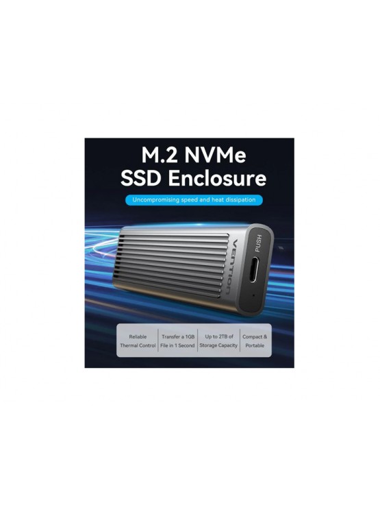 მყარი დისკის ყუთი: Vention KPKH0 SSD M.2 NVMe Enclosure 10Gbps (USB 3.1 Gen 2-C) Gray Aluminum