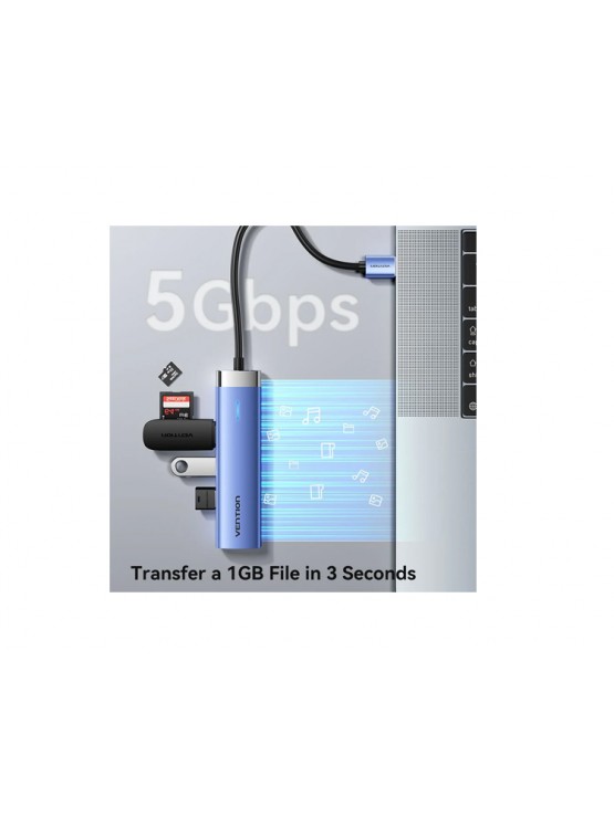USB ჰაბი: Vention TGFSB 5-in-1 USB 3.0 Hub 0.15m Blue Aluminum