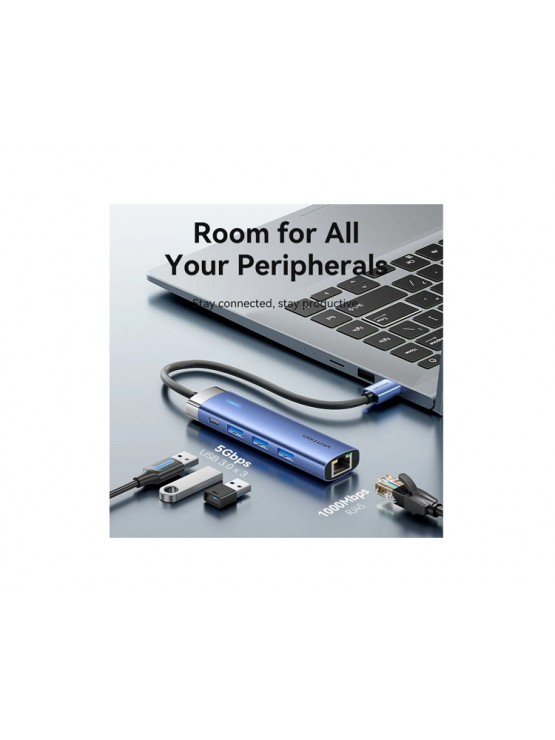 USB ჰაბი: Vention TGFSB 5-in-1 USB 3.0 Hub 0.15m Blue Aluminum
