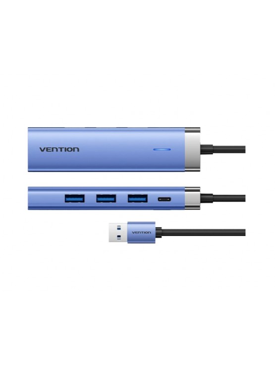 USB ჰაბი: Vention TGFSB 5-in-1 USB 3.0 Hub 0.15m Blue Aluminum