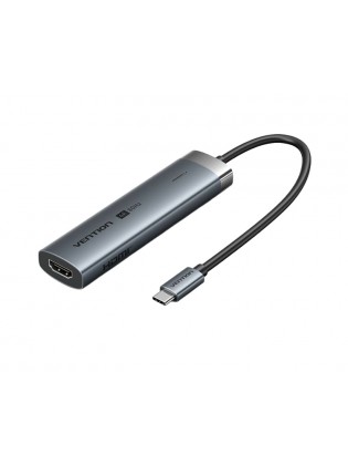 დოქ სადგური: Vention TGMHB 5-in-1 USB-C 4K/60Hz Docking Station 5Gbps 100W PD 0.15m Gray Aluminum