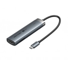 დოქ სადგური: Vention TGNHB 6-in-1 USB-C 4K/60Hz Docking Station 5Gbps 100W PD 0.15m Gray Aluminum