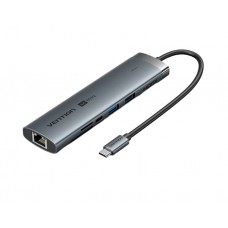 დოქ სადგური: Vention TGVHB 9-in-1 USB-C 4K/60Hz Docking Station 5Gbps 100W PD 0.15m Gray Aluminum