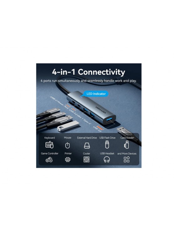 USB ჰაბი: Vention TGXHB 5-in-1 USB 3.0 Hub 0.15m Gray Aluminum