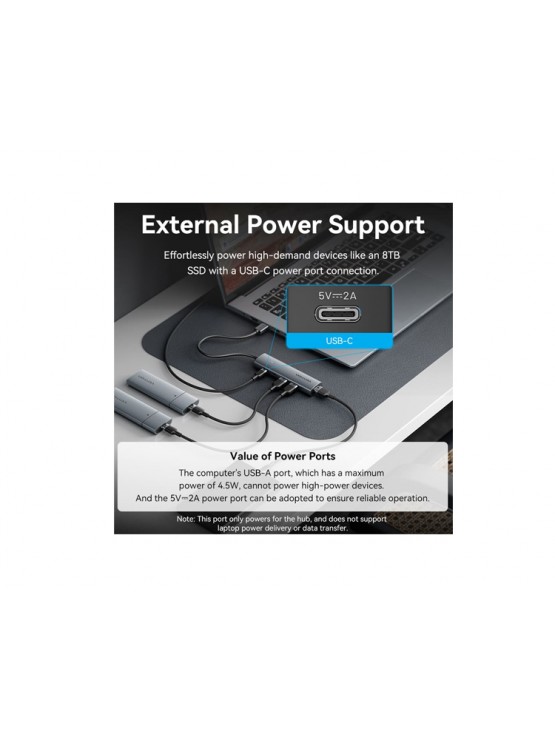 USB ჰაბი: Vention TGXHB 5-in-1 USB 3.0 Hub 0.15m Gray Aluminum