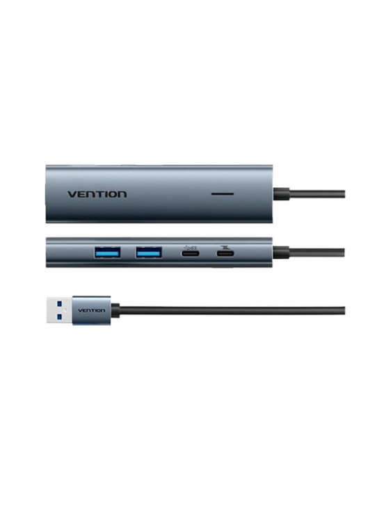 USB ჰაბი: Vention TGXHB 5-in-1 USB 3.0 Hub 0.15m Gray Aluminum
