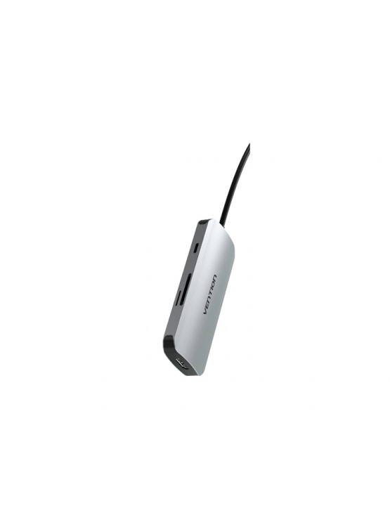 დოქ სადგური: Vention TOJHB 7-in-1 USB-C 4K/30Hz Docking Station 5Gbps 100W PD 0.15m Gray Aluminum