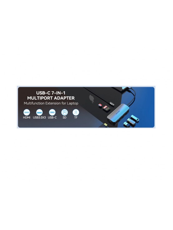 დოქ სადგური: Vention TOJHB 7-in-1 USB-C 4K/30Hz Docking Station 5Gbps 100W PD 0.15m Gray Aluminum