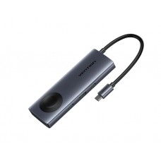 დოქ სადგური: Vention TPMHB 6-in-1 USB-C 4K/60Hz Wireles Charging Docking Station 5Gbps 100W PD 0.11m Gray Aluminum