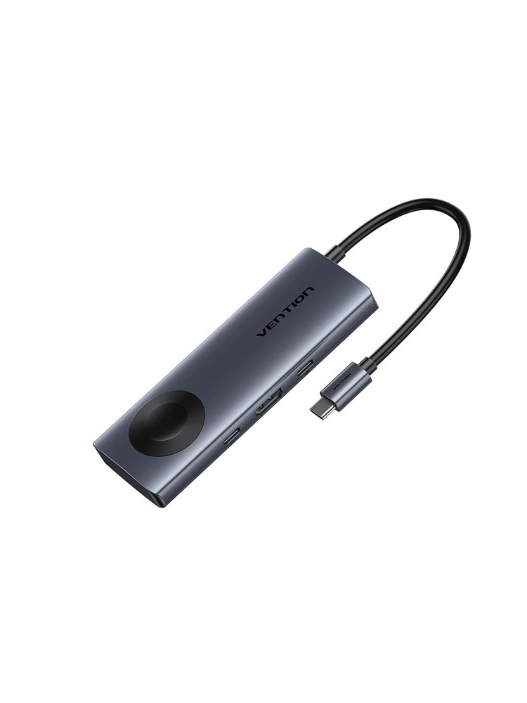 დოქ სადგური: Vention TPMHB 6-in-1 USB-C 4K/60Hz Wireles Charging Docking Station 5Gbps 100W PD 0.11m Gray Aluminum
