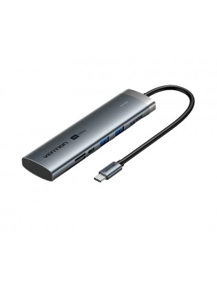 დოქ სადგური: Vention TPSHB 7-in-1 USB-C 4K/60Hz Docking Station 5Gbps 100W PD 0.15m Gray Aluminum