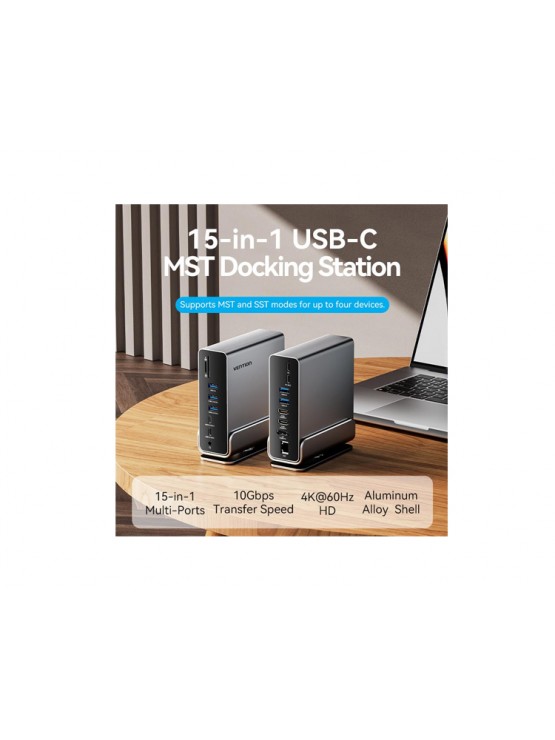 დოქ სადგური: Vention TPUH0 15-in-1 USB-C MST Docking Station 10Gbps Transfer Speed Aluminum