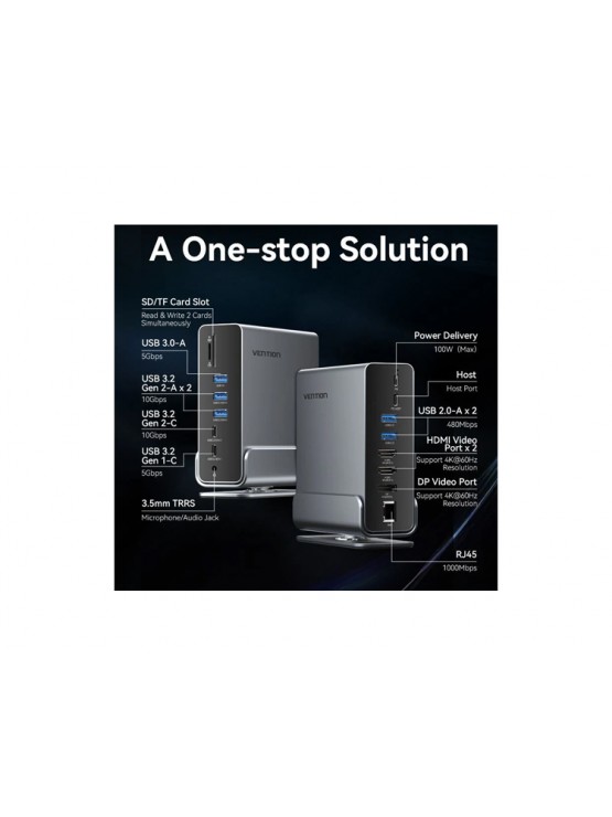 დოქ სადგური: Vention TPUH0 15-in-1 USB-C MST Docking Station 10Gbps Transfer Speed Aluminum