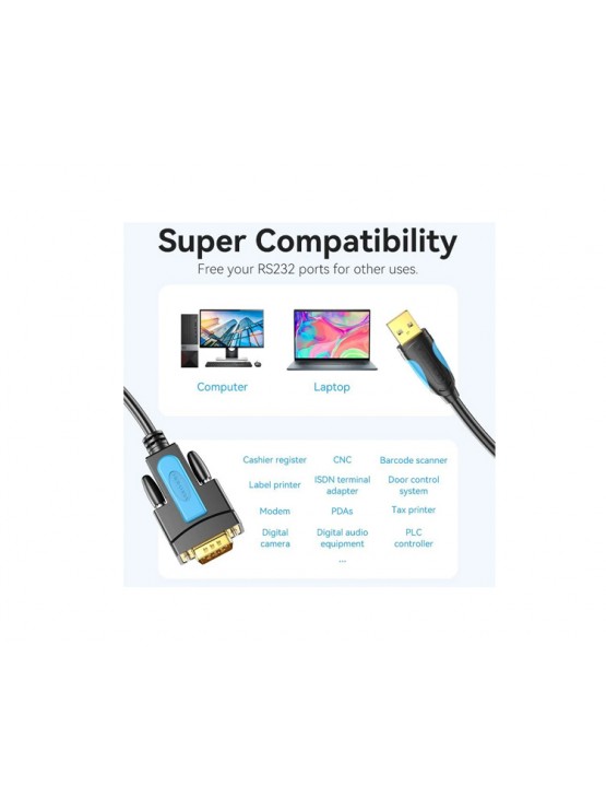 კაბელი: Vention VAS-C02-B150 USB to RS232 Serial Cable 1.5m Black