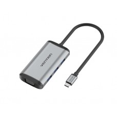 დოქ სადგური: Vention TGSHB 6-in-1 USB-C 4K/30Hz Docking Station 5Gbps 0.15m Gray Aluminum