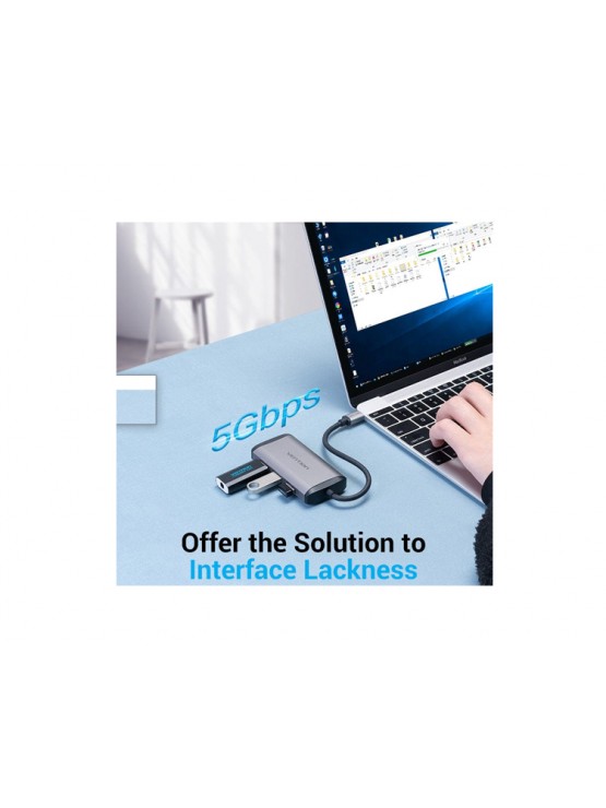 დოქ სადგური: Vention TGSHB 6-in-1 USB-C 4K/30Hz Docking Station 5Gbps 0.15m Gray Aluminum