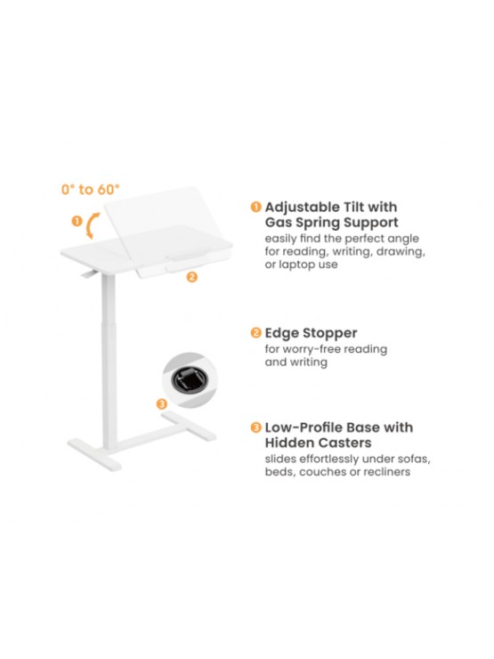 გვერდითი მაგიდა: Vertex VX-ST-7140MW Height Adjustable Side Table Matte White/White Oak